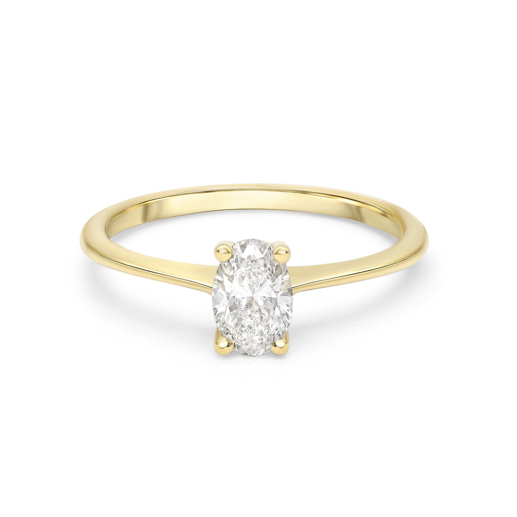 Unieke gouden verlovingsring met een ovale 0.44ct diamant.
